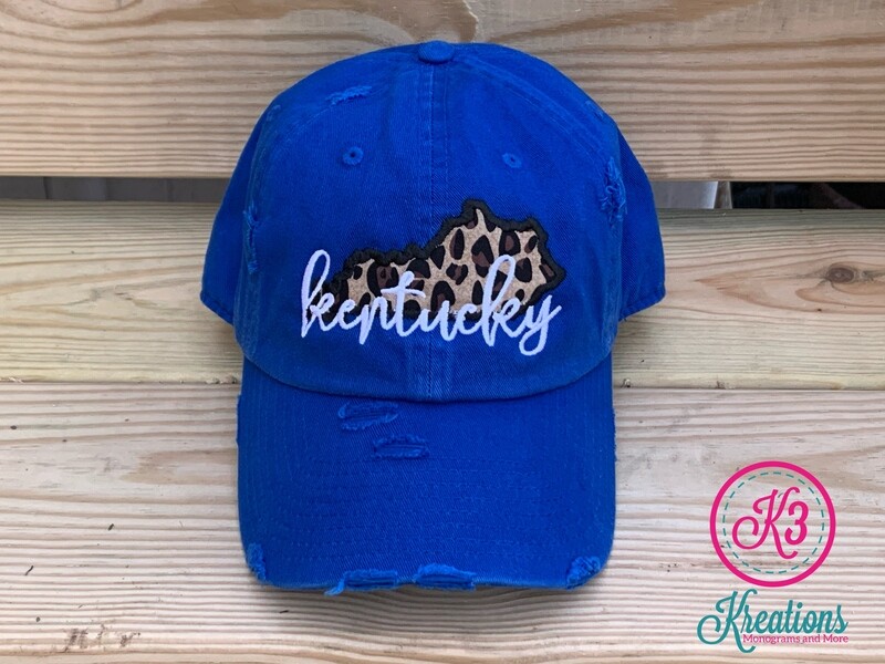 Kentucky State Leopard Applique Distressed Cap