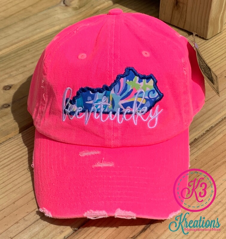 Kentucky Script Lilly Applique Distressed Cap