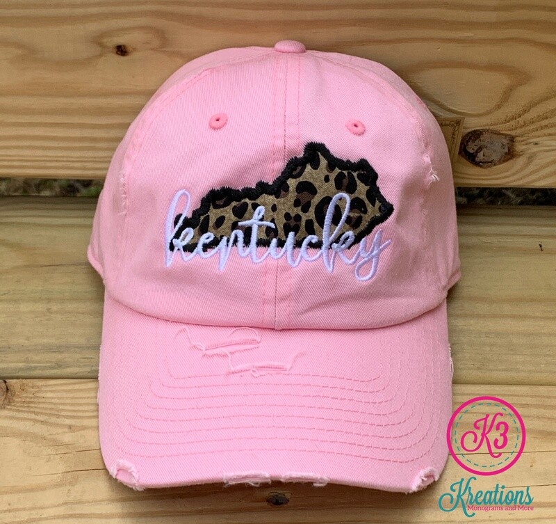 Kentucky State Leopard Applique Distressed Cap