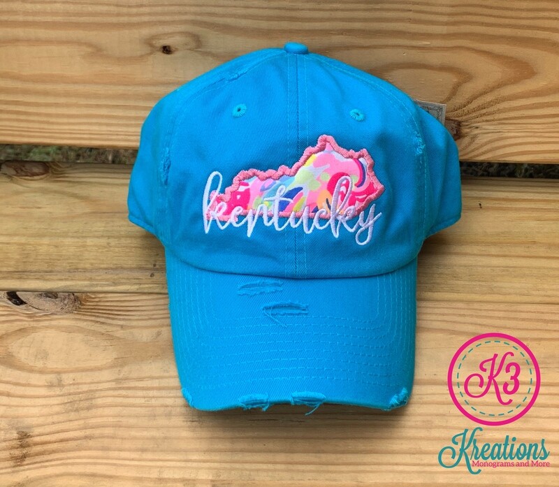 Kentucky Script Lilly Applique Distressed Cap