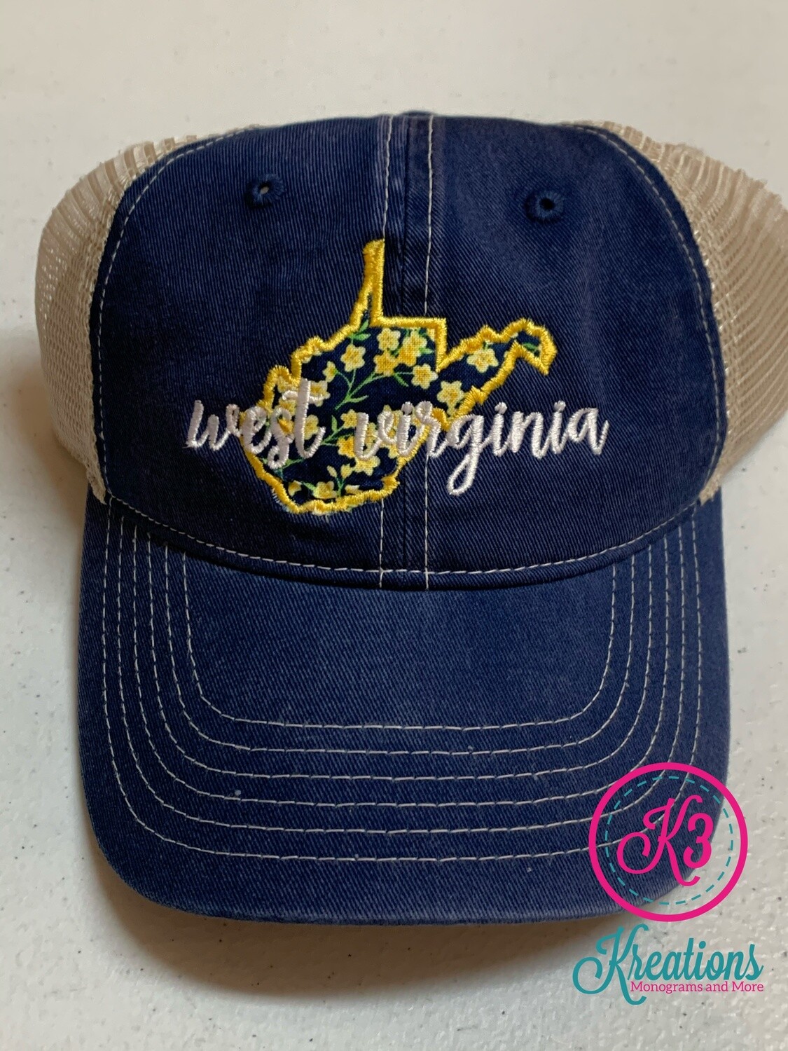 Navy Floral State Mesh Back Trucker Cap