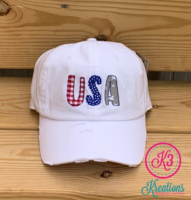 USA Gingham, Dots &amp; Stars White Distressed Cap