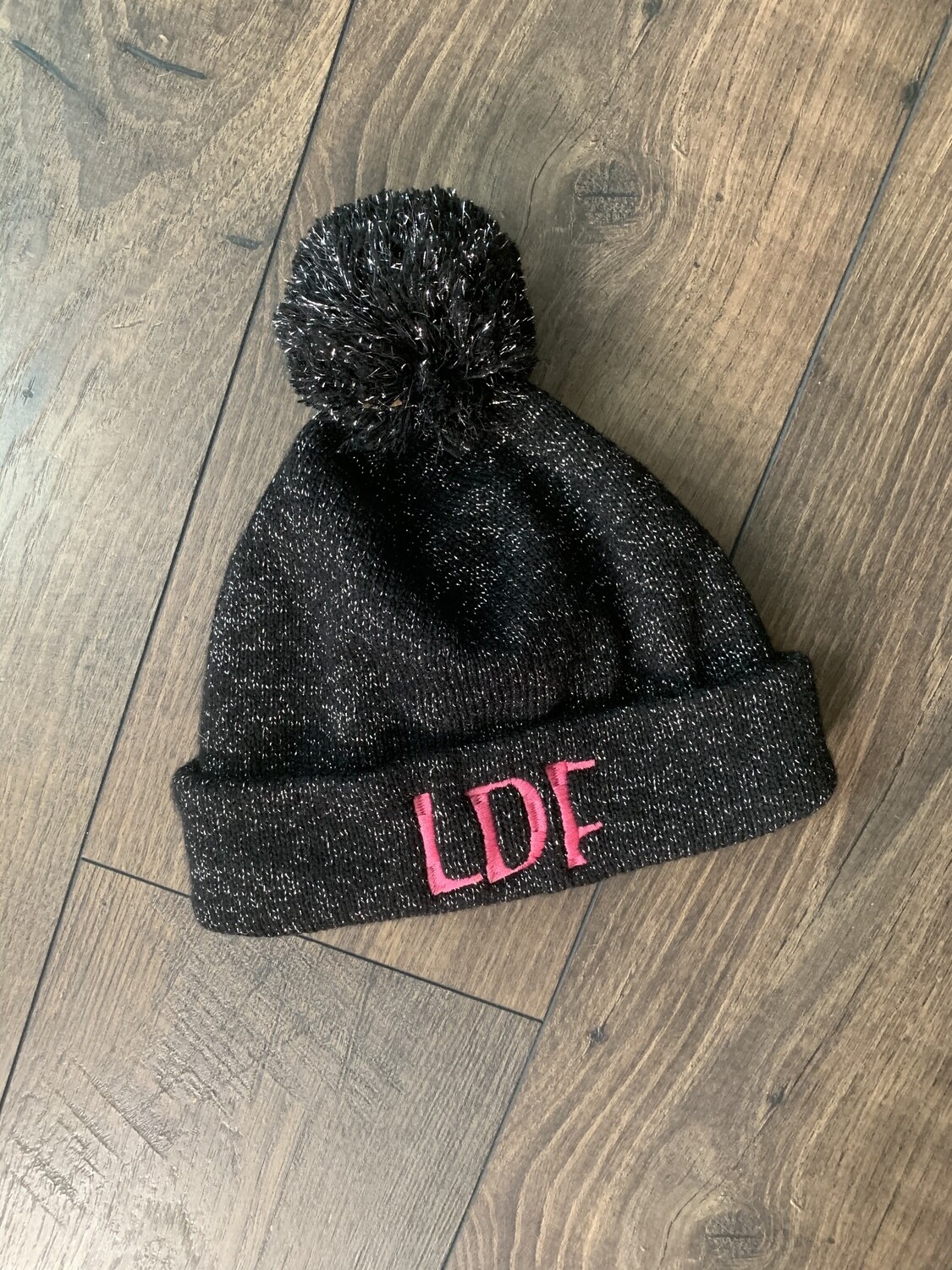 Black Sparkle Beanie with Pink LDF Embroidery (LDF)