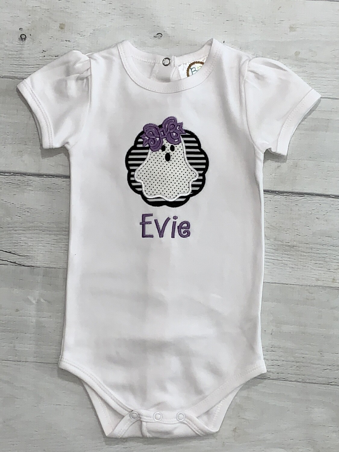 Baby Girl Personalized Embroidered Halloween Ghost Short Puff Sleeve Onesie