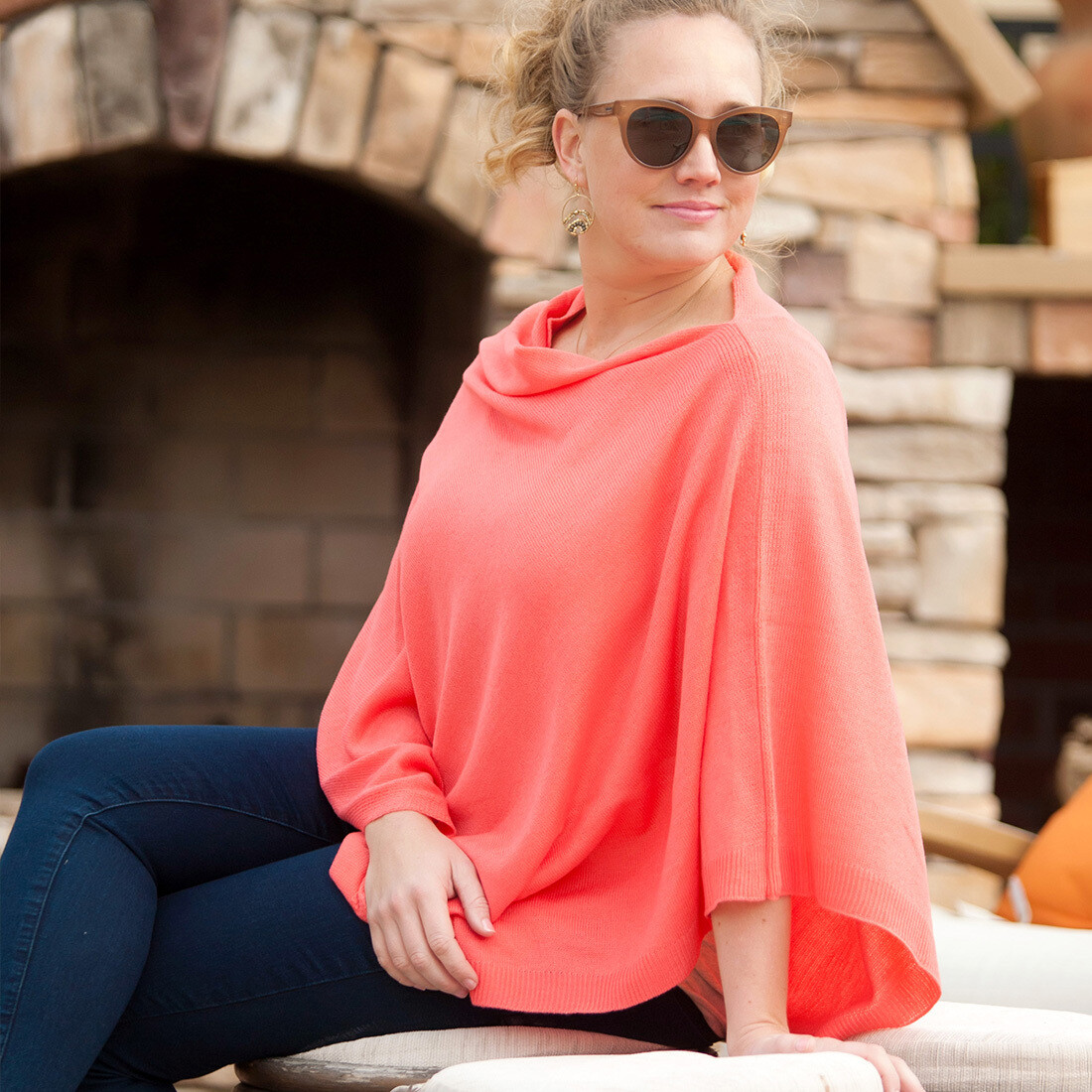 Coral Chelsea Poncho