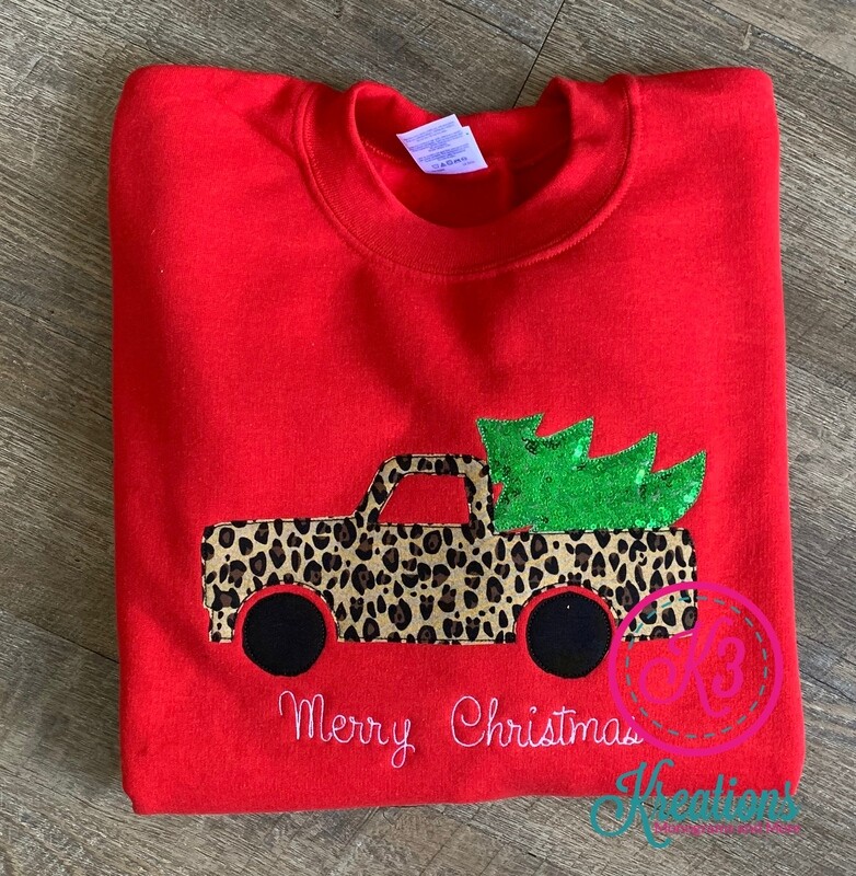 Youth Red Leopard Truck Merry Christmas Sweatshirt