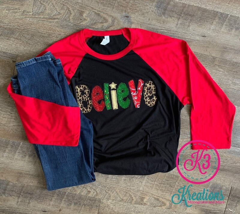 Adult Believe Black/Red Raglan Jersey