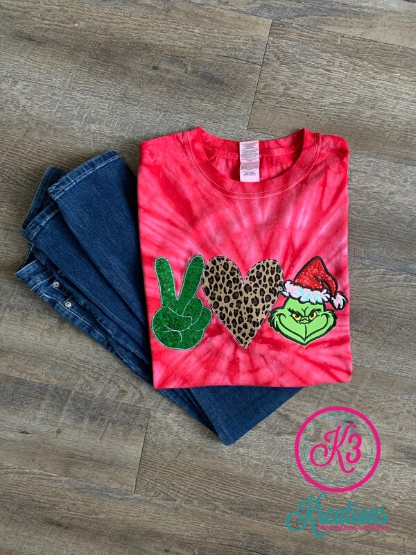 Youth Peace Love Grinch Red Tie-Dye Tee