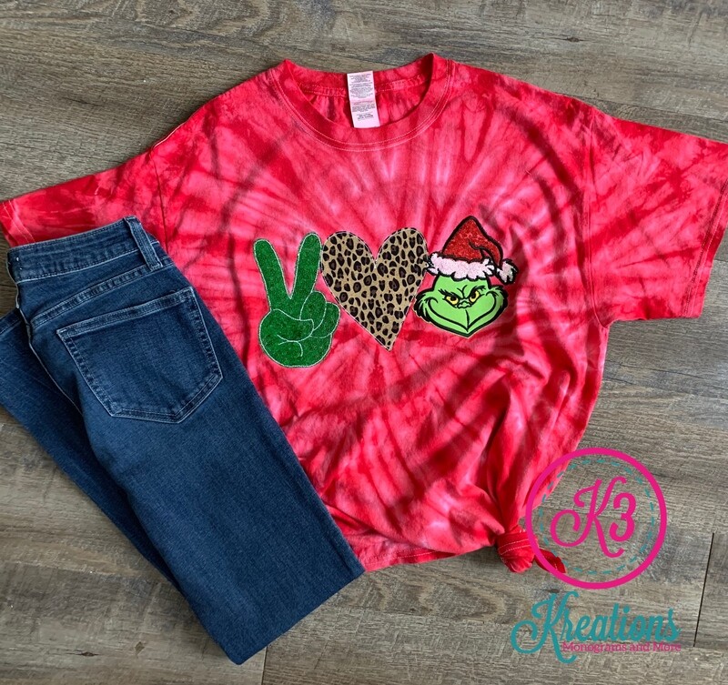 Adult Peace Love Grinch Red Tie-Dye Tee (choose short OR long sleeve)
