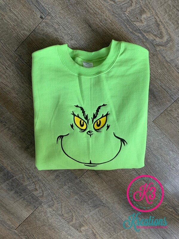 Adult Grinch Lime Green Long Sleeve Tee OR Crewneck Sweatshirt