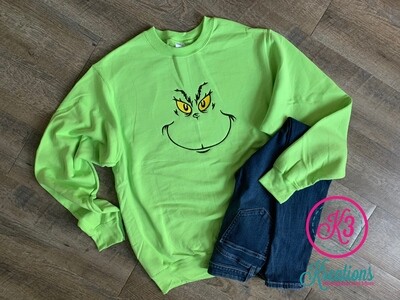 Adult Grinch Lime Green Long Sleeve Tee OR Crewneck Sweatshirt