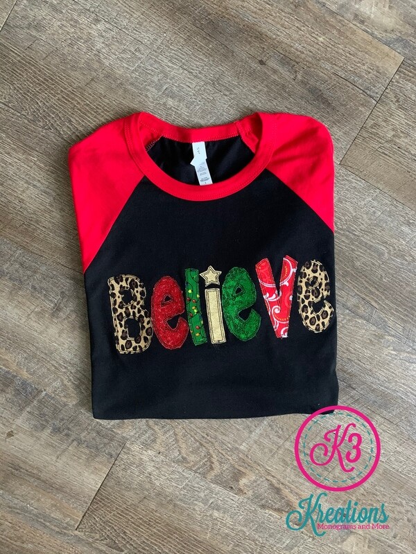 Adult Believe Black/Red Raglan Jersey