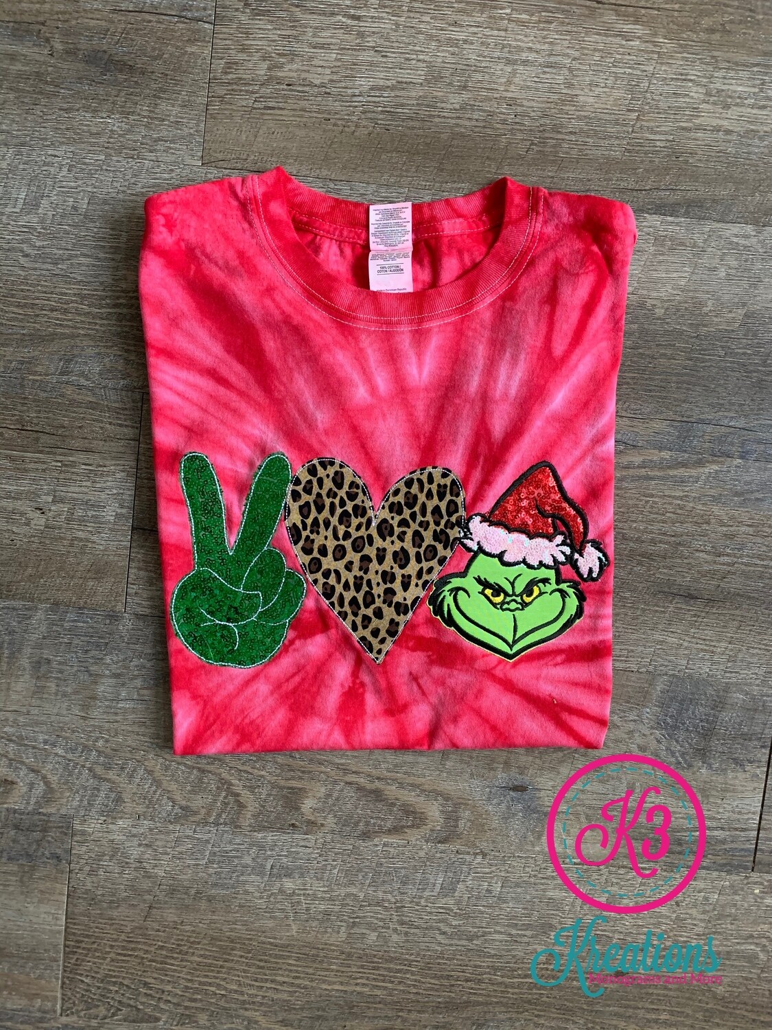 Youth Peace Love Grinch Red Tie-Dye Tee