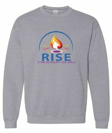 RISE Unisex Crewneck Sweatshirt with full logo on front chest - ADULT SIZING