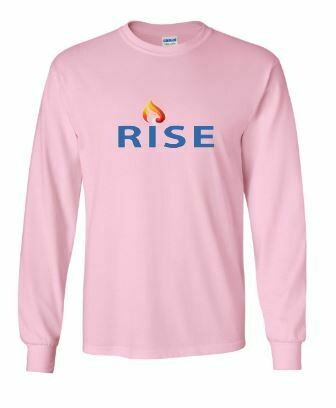 RISE Unisex Long Sleeve Tee with Rise logo on front chest - ADULT SIZING