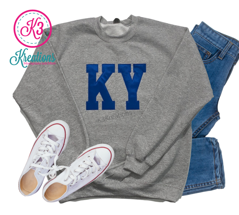 Adult KY Applique Crewneck Sweatshirt (Choose shirt color and fabric)