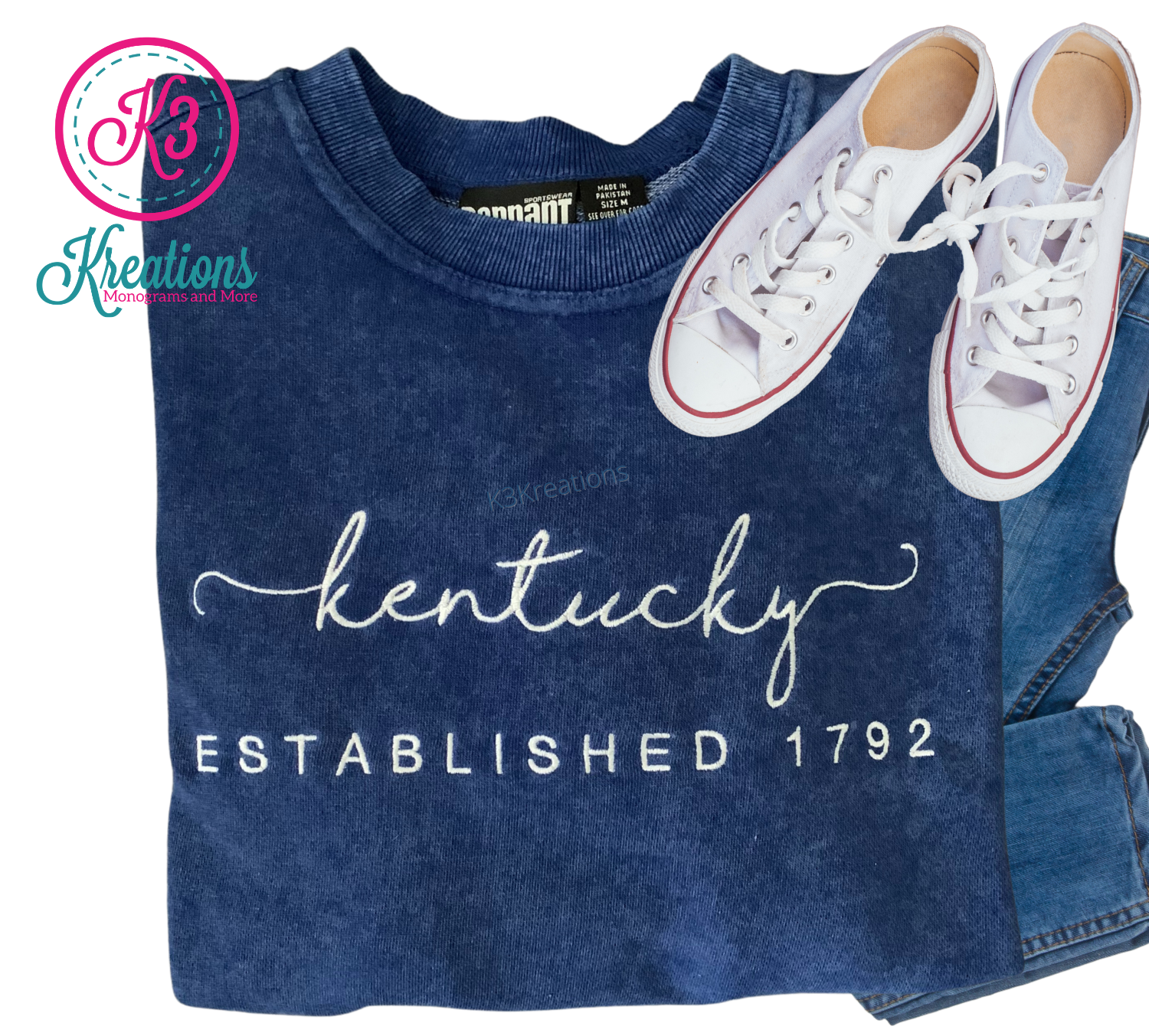 Adult Royal Sandwash Script Kentucky Established 1792 Crewneck Sweatshirt