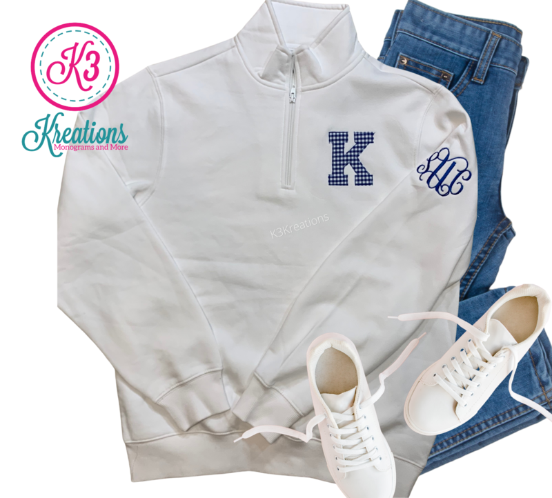 Adult K Quarter Zip White Sweatshirt