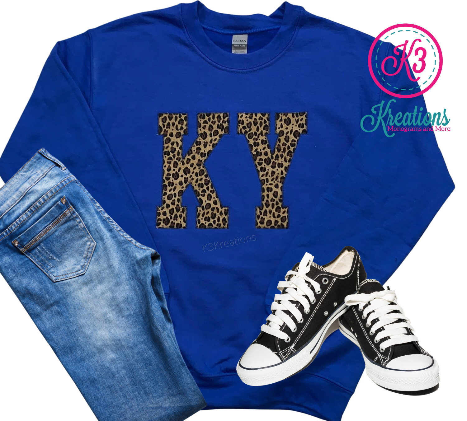 Adult KY Leopard Royal Blue Crewneck Sweatshirt