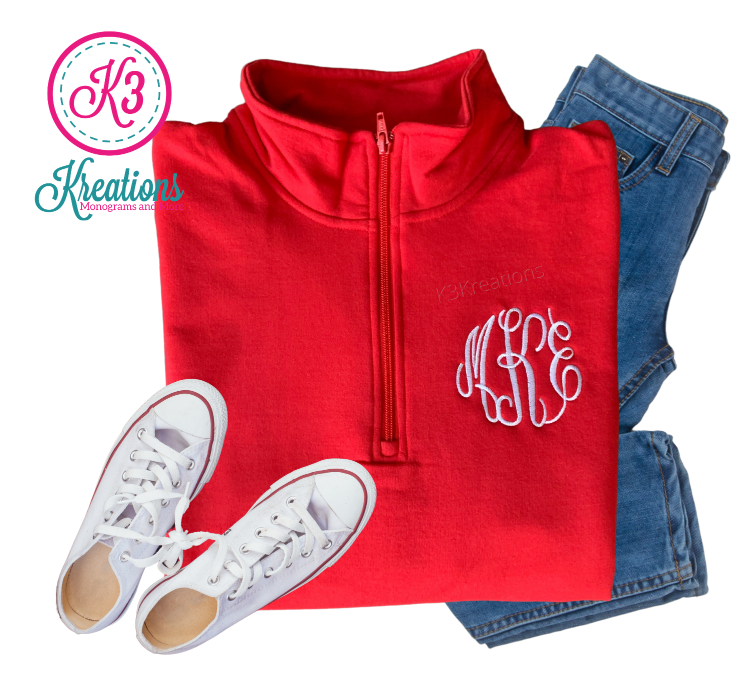 Ladies Monogrammed Red Quarter Zip Valentine's Day Sweatshirt