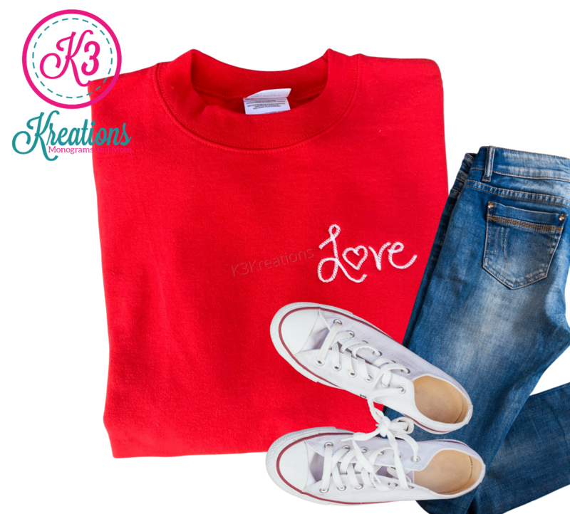Ladies Love Double Chain Stitch Red Crewneck Valentine's Day Sweatshirt