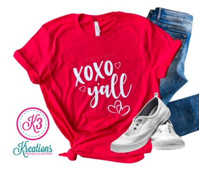 Ladies XOXO Y'all Red Valentine's Day Short Sleeve Tee