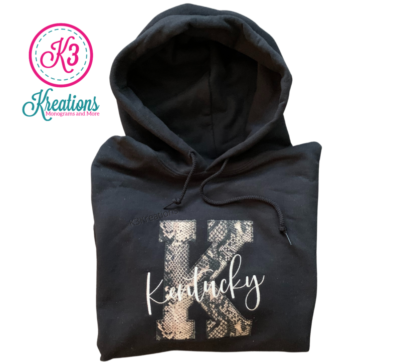 Adult "K" Kentucky Snakeskin Black Hooded Sweatshirt