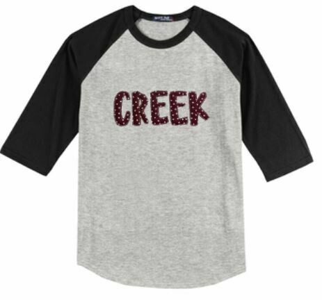 CREEK Fun Font Baseball Jersey - YOUTH and ADULT - Choice of Design Fabric (TCDT)