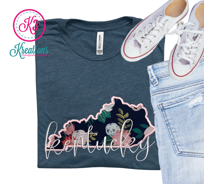 Adult Kentucky State Blooms Denim Tri-Blend Short Sleeve Tee