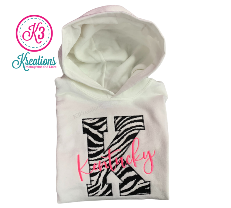 Youth “K” Kentucky Zebra Print White Hooded Sweatshirt