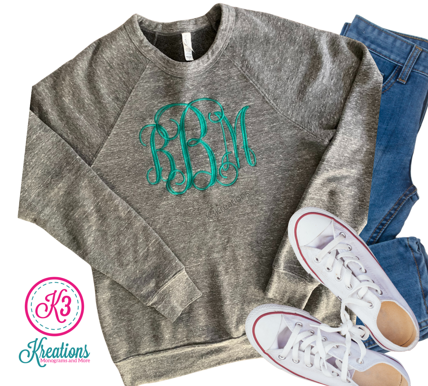 Adult Sponge Fleece Raglan Sweatshirt with Front Chest Monogram