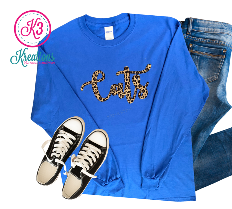 Youth Cats Leopard Print Script Long Sleeve T-Shirt