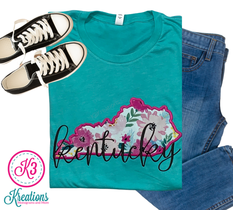 Adult Kentucky State Blooms Sea Green Tri-Blend Short Sleeve Tee