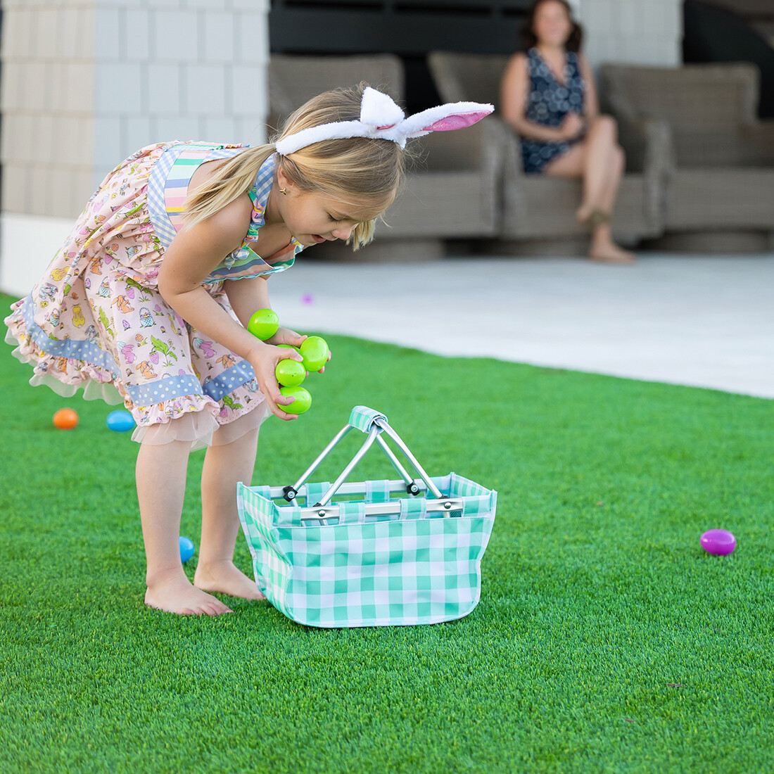 Mini Mint Check Market Tote