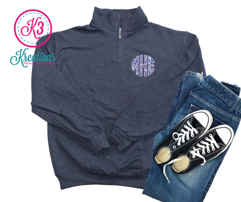 Adult Left Chest Lilly Applique Monogrammed Quarter Zip Sweatshirt