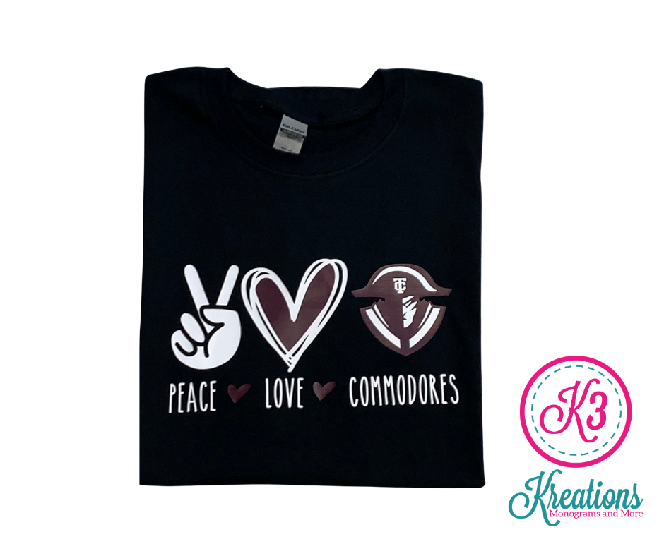 Peace Love Commodores Unisex Short Sleeve YOUTH and ADULT (TCDT)