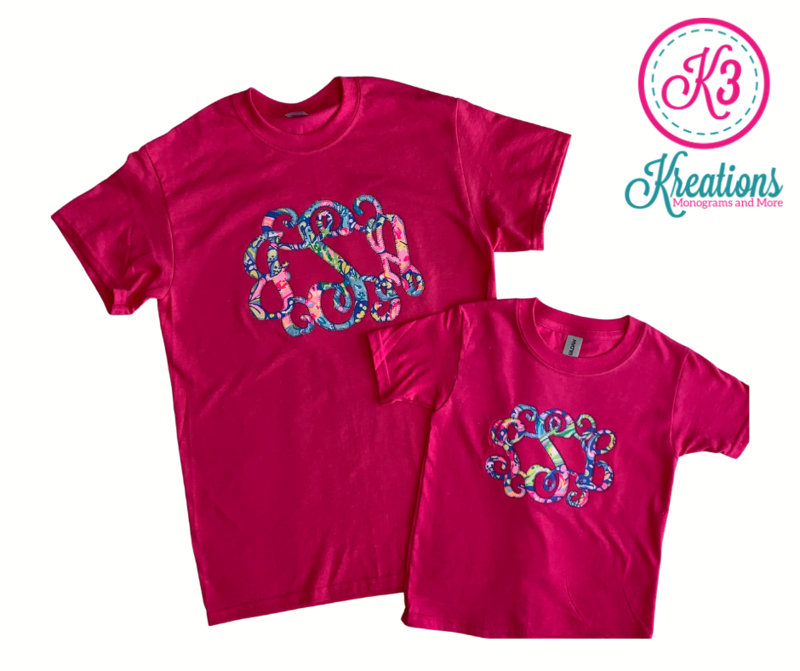 Mommy &amp; Me Lilly Print Monogrammed Short Sleeve Tees