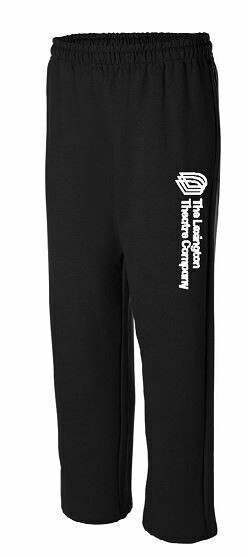 Open Bottom Black Sweatpants with Full Heat Press Logo on leg (LTC)