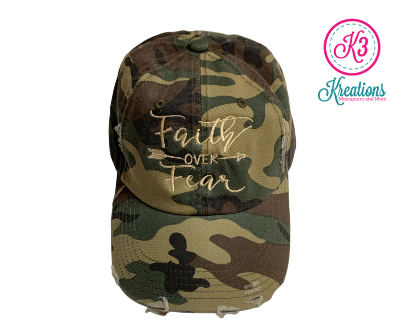Faith Over Fear Distressed Camo Hat