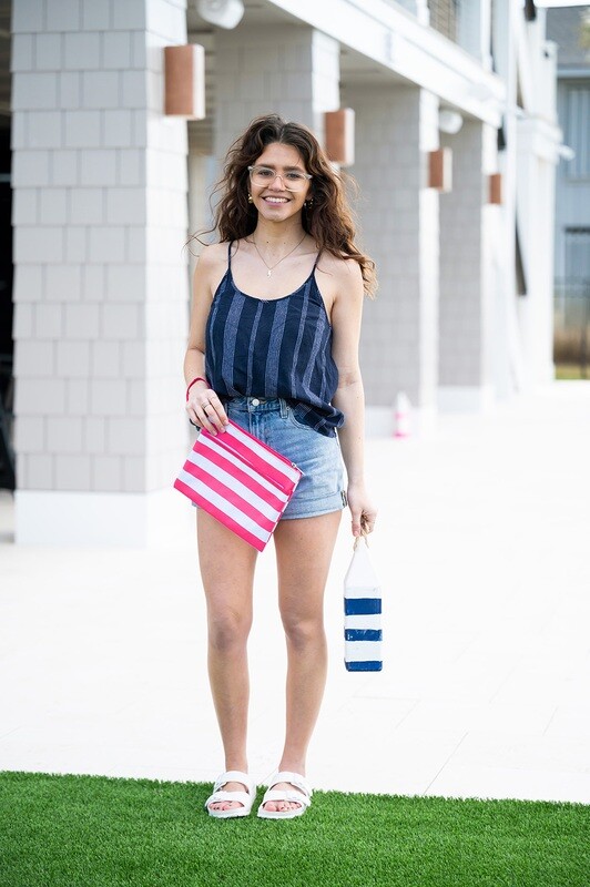 Hot Pink Stripe Zip Pouch