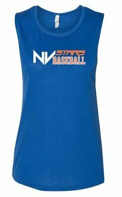 Ladies NV Stars Baseball Front Chest Design Flowy Scoop Muscle Tank (NVA)