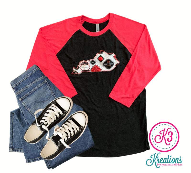 Adult Kentucky State Derby Inspired Black &amp; Red Raglan Tee