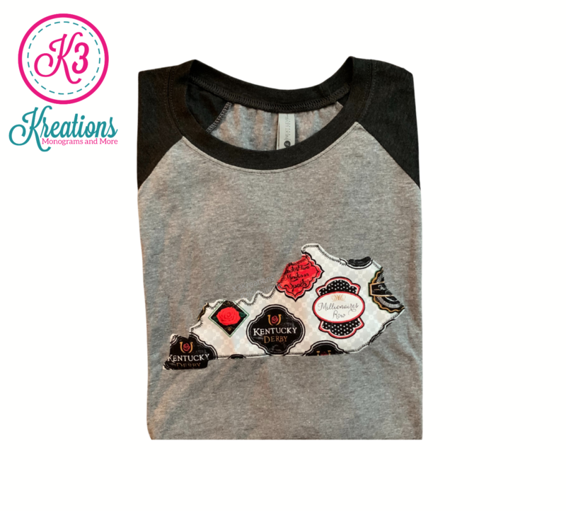Adult Kentucky State Derby Inspired Grey &amp; Black Raglan Tee