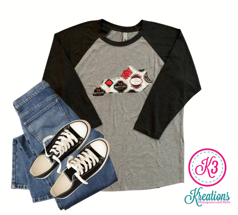 Adult Kentucky State Derby Inspired Grey &amp; Black Raglan Tee