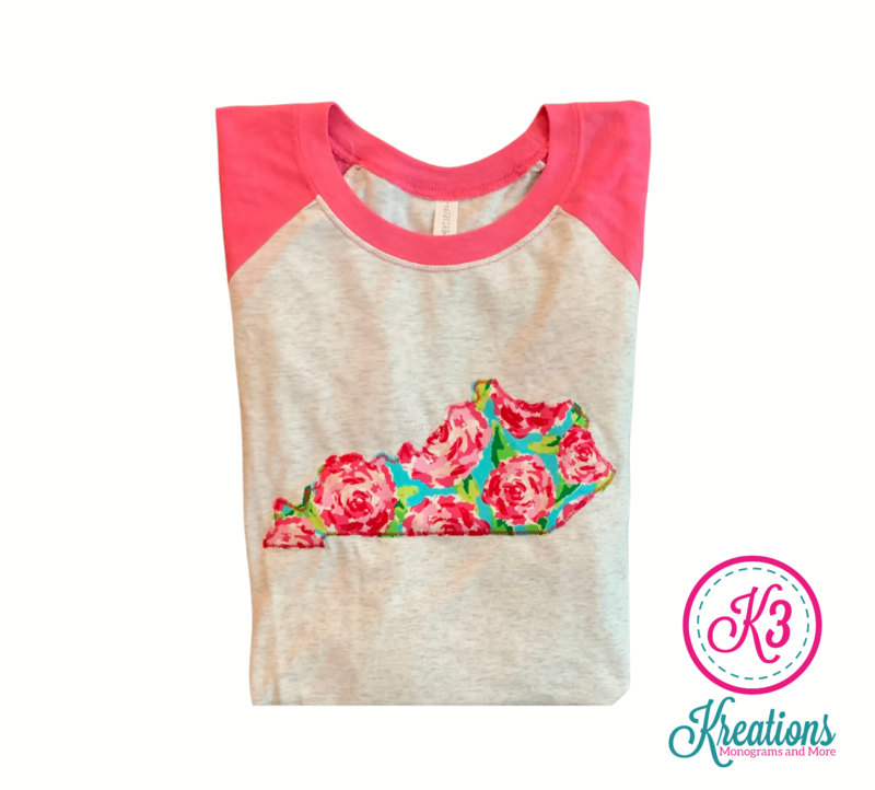 Adult Kentucky State Rosey White &amp; Pink Raglan Tee