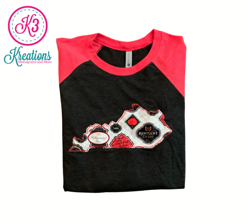 Adult Kentucky State Derby Inspired Black &amp; Red Raglan Tee