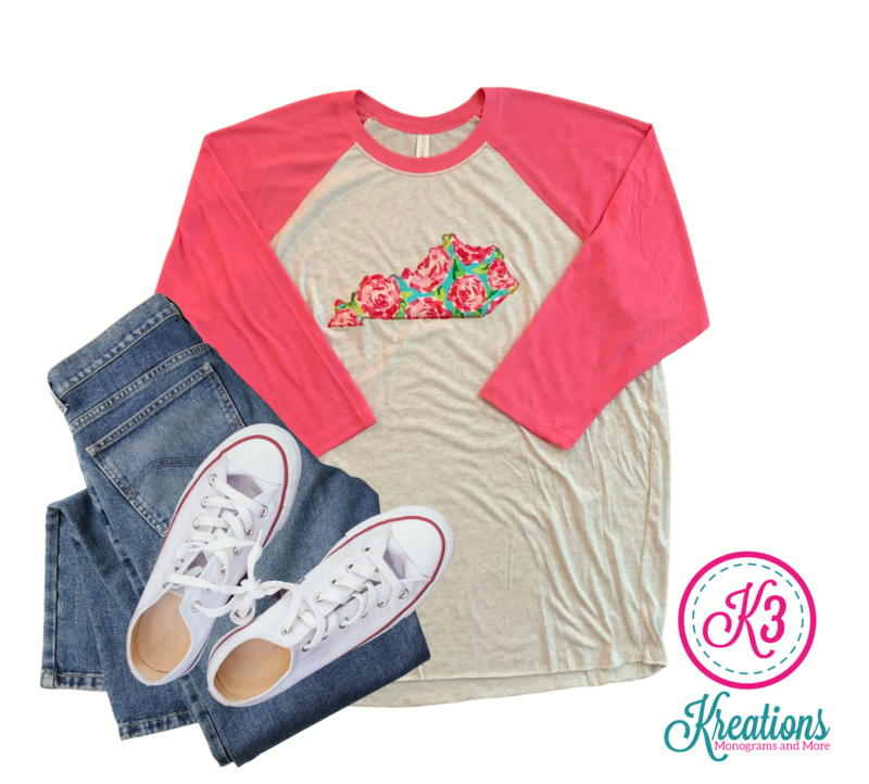Adult Kentucky State Rosey White &amp; Pink Raglan Tee