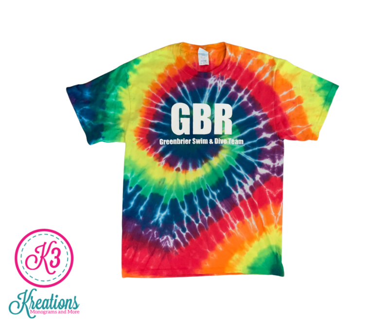 Short Sleeve Rainbow Tie-Dye T-shirt with Choice of Greenbrier Logo