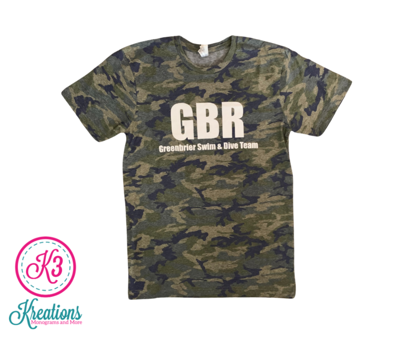 Vintage Camo Jersey Tee with Choice of Greenbrier Logo