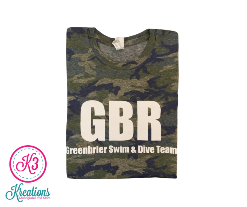 Vintage Camo Jersey Tee with Choice of Greenbrier Logo